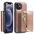 DG.MING M3 Series For iPhone 12   12 Pro 6.1 inch 2-in-1 Glittery PU Leather Coated PC+TPU Drop Proof Back Case Kickstand Design Magnetic Detachable Zipper Wallet Phone Cover Discount