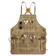 K777 Multi-pockets Apron Waxed Canvas Top Layer Cowhide Leather Waterproof Apron for Carpenter Gardening Worker Discount