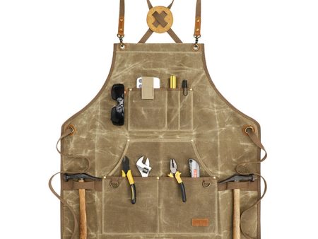 K777 Multi-pockets Apron Waxed Canvas Top Layer Cowhide Leather Waterproof Apron for Carpenter Gardening Worker Discount