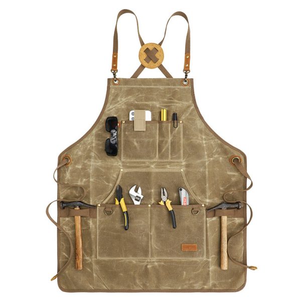 K777 Multi-pockets Apron Waxed Canvas Top Layer Cowhide Leather Waterproof Apron for Carpenter Gardening Worker Discount