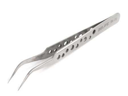 RELIFE SK-15 Curved Tip Tweezers with Holes Stainless Steel Anti-magnetic Tweezers Precision Repairing Tool Supply