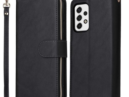 PU Leather Shell for Samsung Galaxy A73 5G, Stand Wallet Phone Flip Case Magnetic 9 Card Holder Slots Zipper Pocket Cover with Strap Fashion