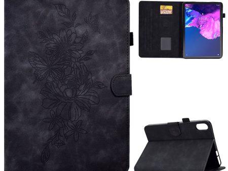 For Lenovo Tab P11   J606F Butterfly Flower Pattern Imprinted PU Leather Stitching Line  Smart Tablet Cover with Card Holder Stand Shockproof Case Discount