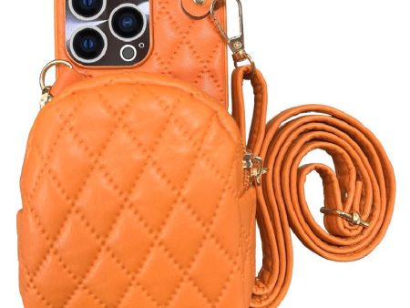 For iPhone 14 Pro Crossbody Strap Cell Phone Purse Case Imprinted Rhombus Pattern PU Leather Coated PC Zipper Phone Cover with Card Holder and Shoulder Strap For Discount