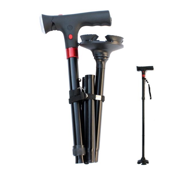 806  Elderly Folding Walking Stick Height Adjustable Aluminium Alloy Anti-Slip Stick with LED Light Online now