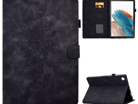 Full Protection Tablet Case For Samsung Galaxy Tab A8 10.5 (2021) X200   X205 Butterfly Flower Pattern Imprinted PU Leather Stitching Line Anti-drop Tablet Cover Stand For Cheap