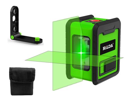 HILDA 2-Lines Cross Green Light Laser Level Meter Horizontal and Vertical Laser Self-Leveling Tool (with Wall Bracket and Storage Bag) Supply