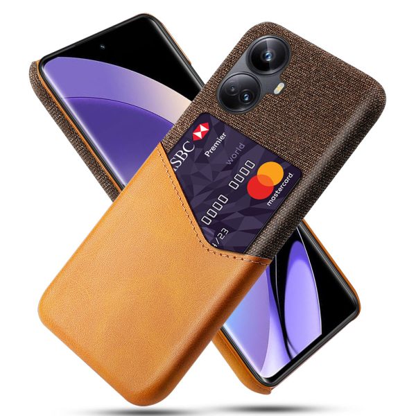 For Realme 10 Pro+ 5G Card Holder PU Leather Coated PC Back Case Cloth Texture Phone Cover Supply