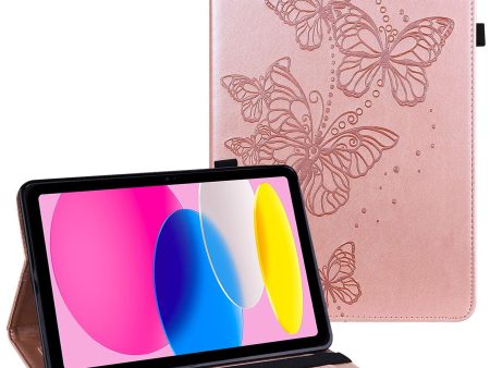 For iPad 10.9 (2022)   iPad 10th Gen PU Leather Imprinting Butterflies Tablet Case Stand Card Holder Auto Wake   Sleep Anti-scratch Protective Cover For Sale