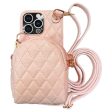 For iPhone 12   12 Pro 6.1 inch Imprinted Rhombus Pattern Crossbody Bag Card Holder Phone Case PU Leather Coated PC Zipper Purse Cover with Shoulder Strap For Discount