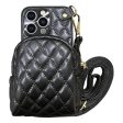 For iPhone 13 Pro 6.1 inch Imprinted Rhombus Pattern PU Leather Coated PC Phone Case Crossbody Strap Zipper Cover with Card Holder Cheap