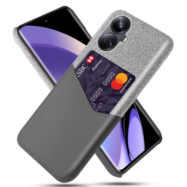 For Realme 10 Pro+ 5G Card Holder PU Leather Coated PC Back Case Cloth Texture Phone Cover Supply