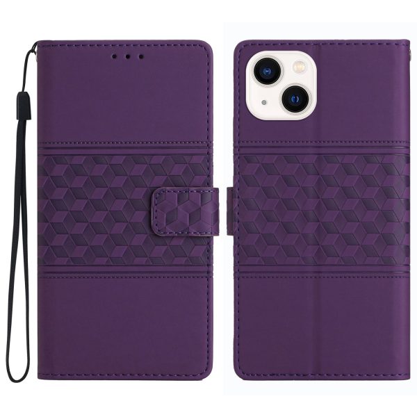 Phone Cover For iPhone 13 6.1 inch Retro Imprinted Pattern Skin Touch Feeling Phone Case Foldable Stand Wallet with Strap Cheap