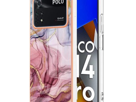 Anti-Drop Phone Case for Xiaomi Poco M4 Pro 4G Electroplating TPU Case YB IMD Series-16 Style E 2.0mm Marble Pattern IMD Phone Cover Online now