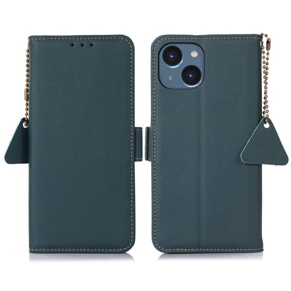 For iPhone 13 6.1 inch Genuine Leather RFID Blocking Flip Case Overall Coverage Cell Phone Cover with Wallet Stand For Discount