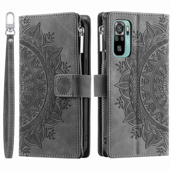 For Xiaomi Redmi Note 10 4G   Note 10S 4G   Poco M5s 4G Anti-scratch Phone Case Mandala Flower Imprinted PU Leather Stand Zipper Pocket Cover Multiple Card Slots Wallet Hot on Sale